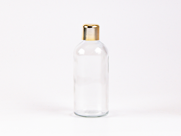 Klarglasflasche 100ml, mit Tropfmontur Gold
